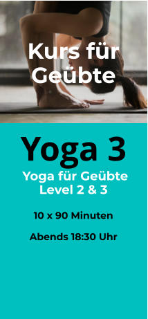 Yoga 3  Yoga für Geübte Level 2 & 3  10 x 90 Minuten  Abends 18:30 Uhr   Kurs für Geübte